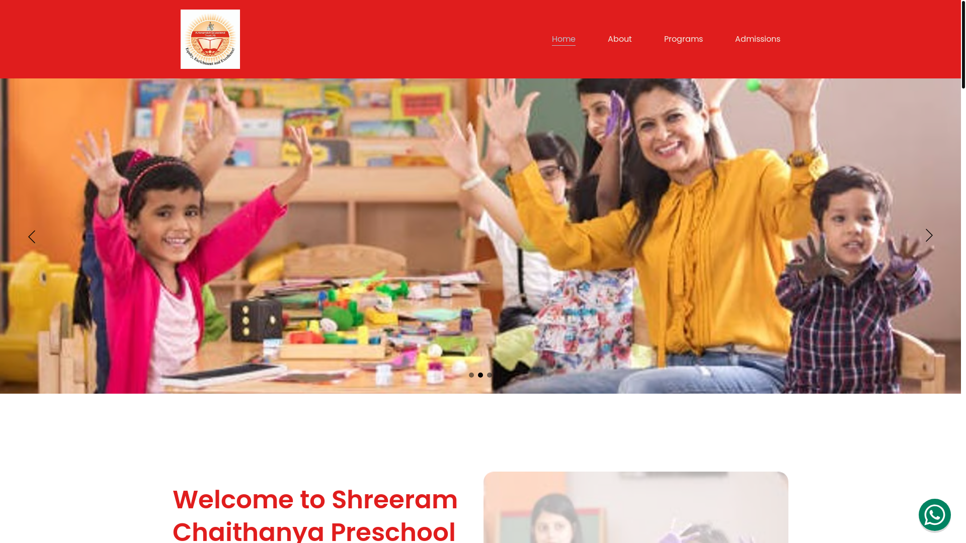 website screenshot of https://shreeramchaithanyapreschool.com/