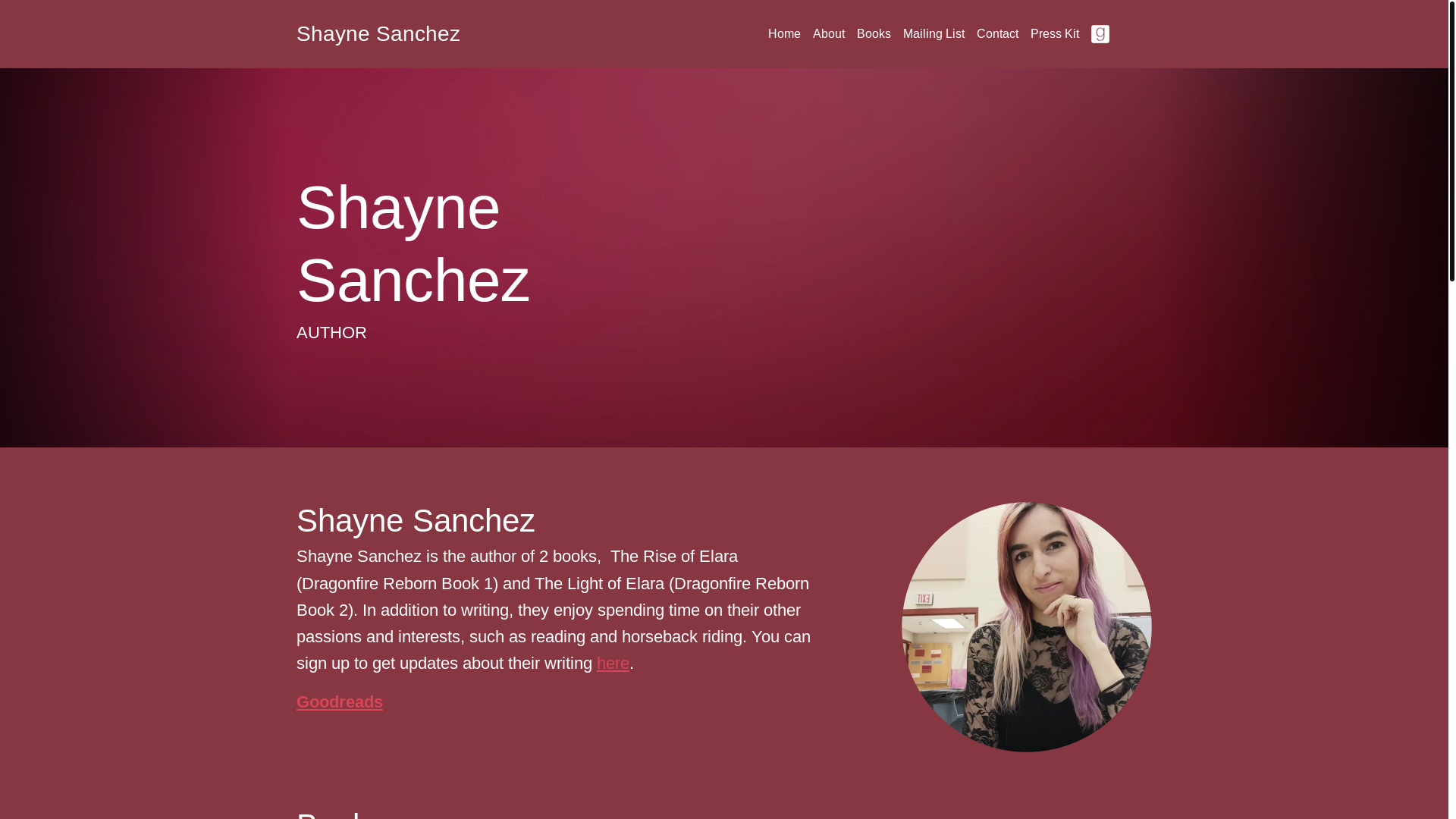 website screenshot of https://shaynesanchezbooks.com/