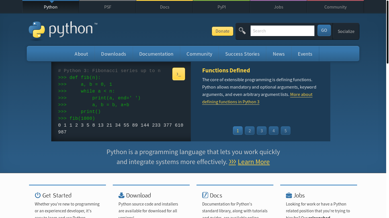 website screenshot of https://www.python.org/