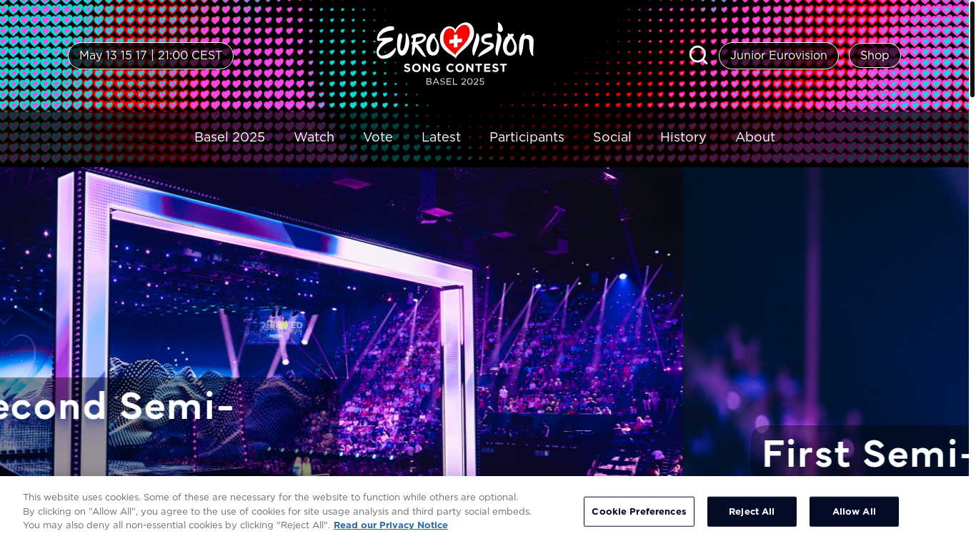 website screenshot of https://eurovision.tv/