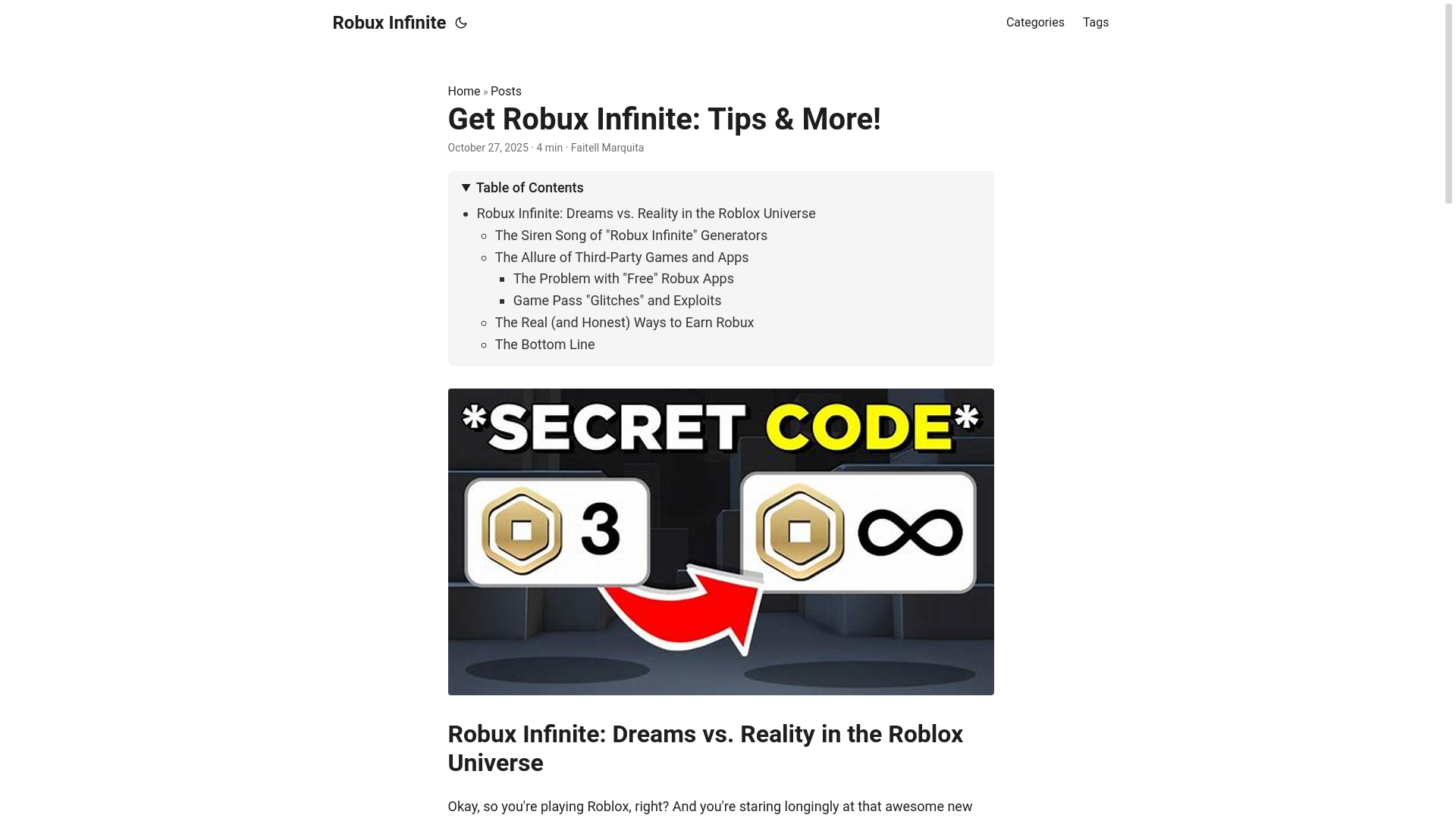 website screenshot of https://robux-infinite.pages.dev/