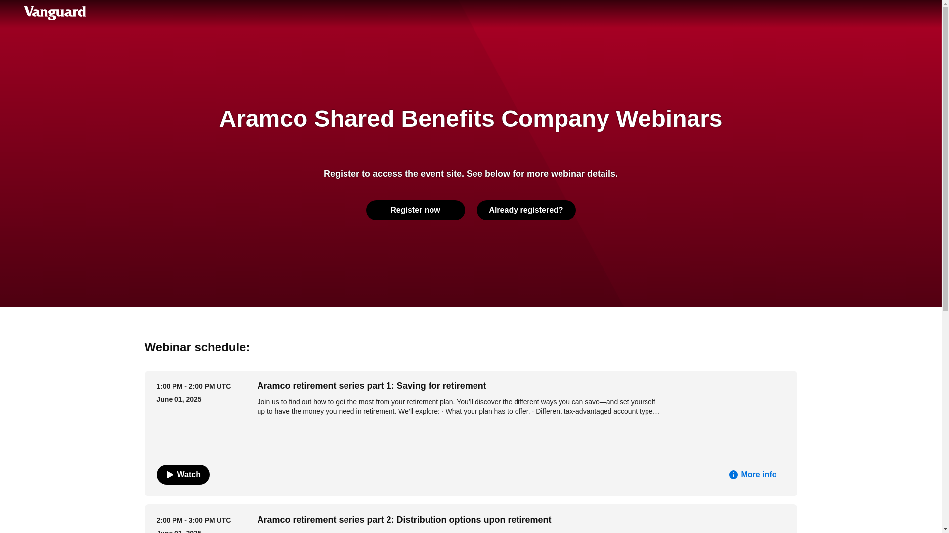 website screenshot of https://aramco.events.vanguard.com/