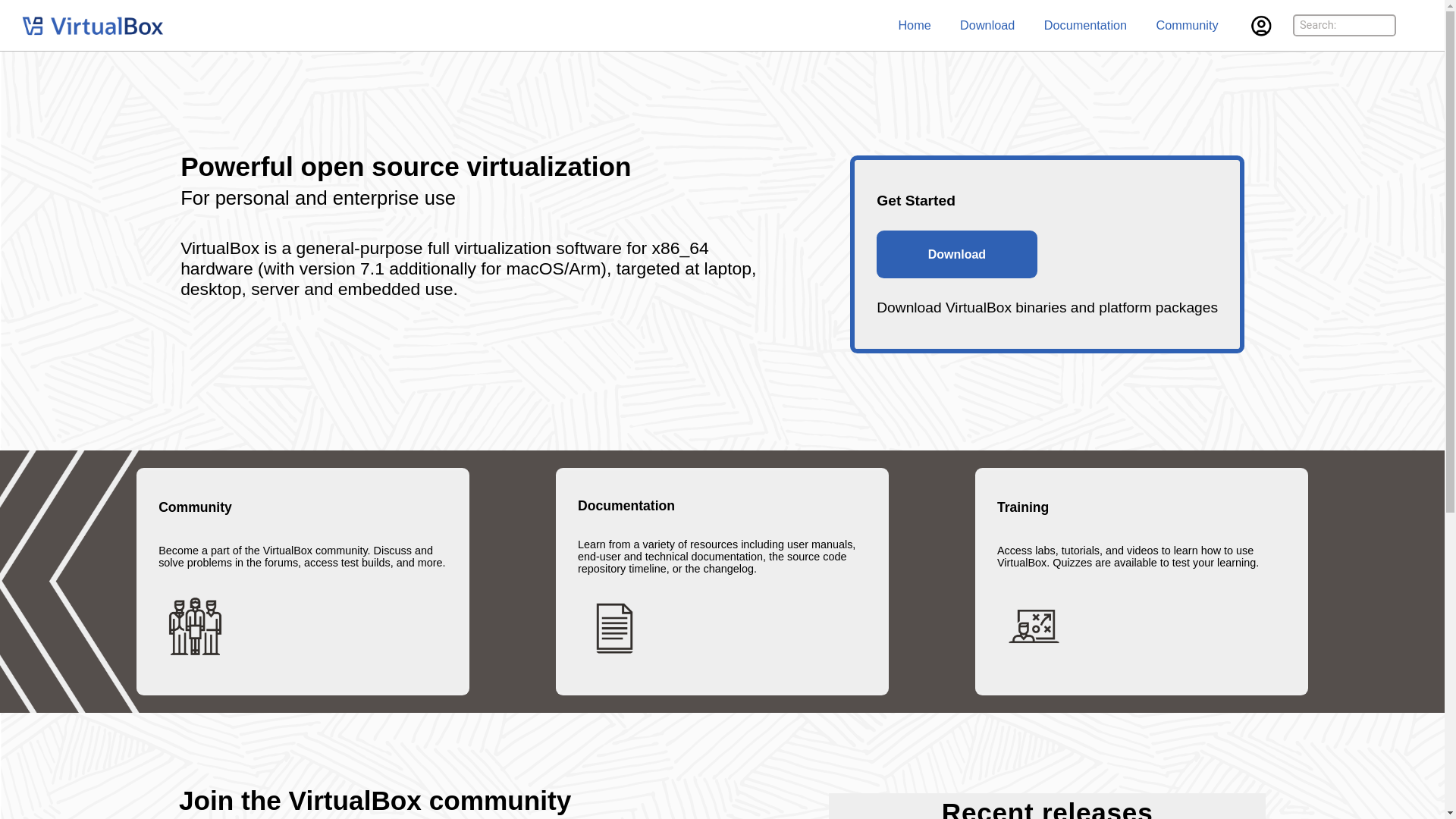 website screenshot of https://www.virtualbox.org/