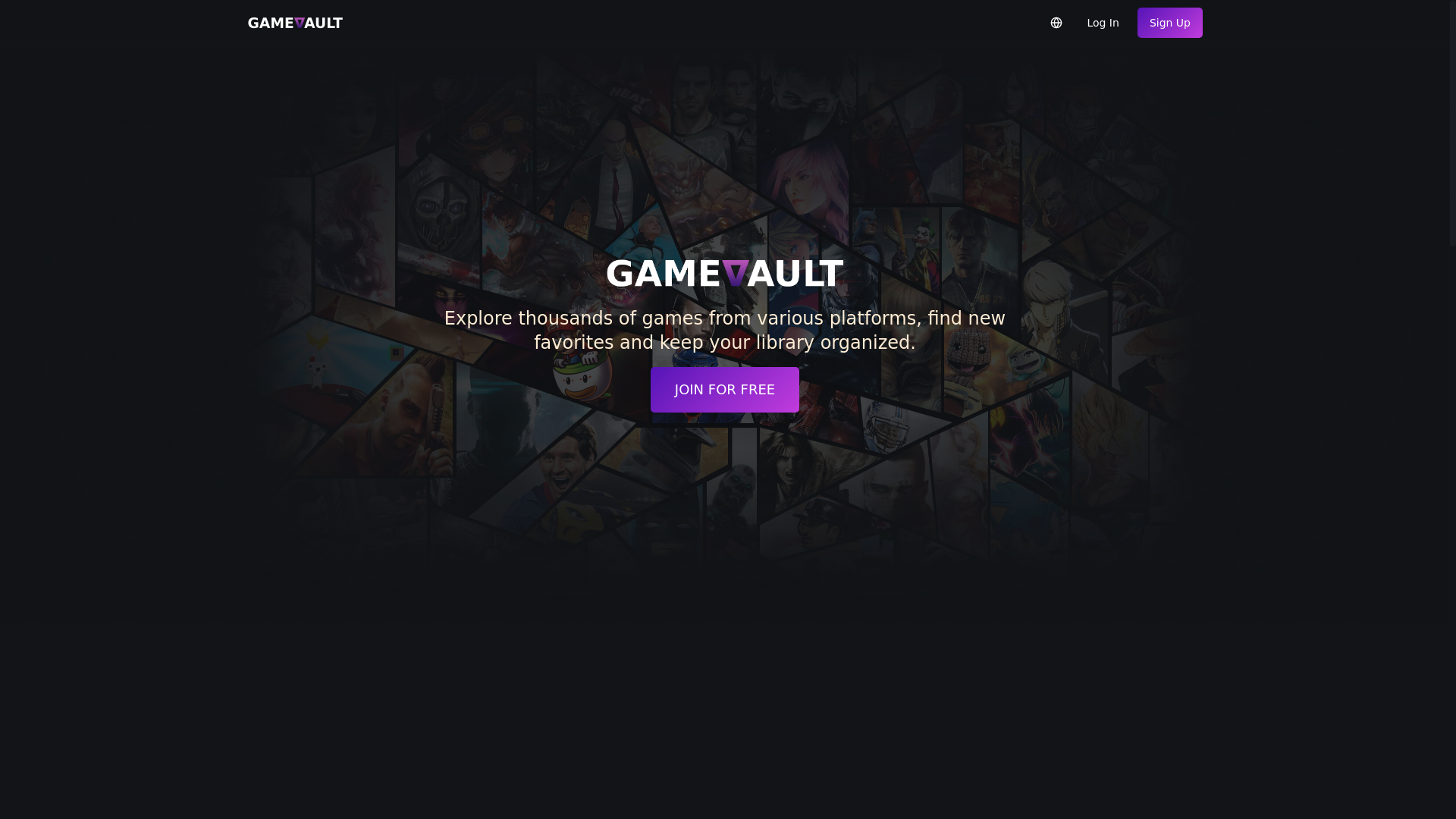 website screenshot of https://gamevault.review/