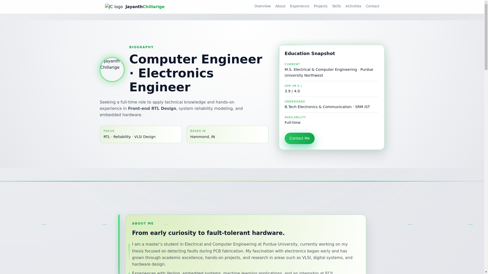 website screenshot of https://jayanthchillarige.cv/