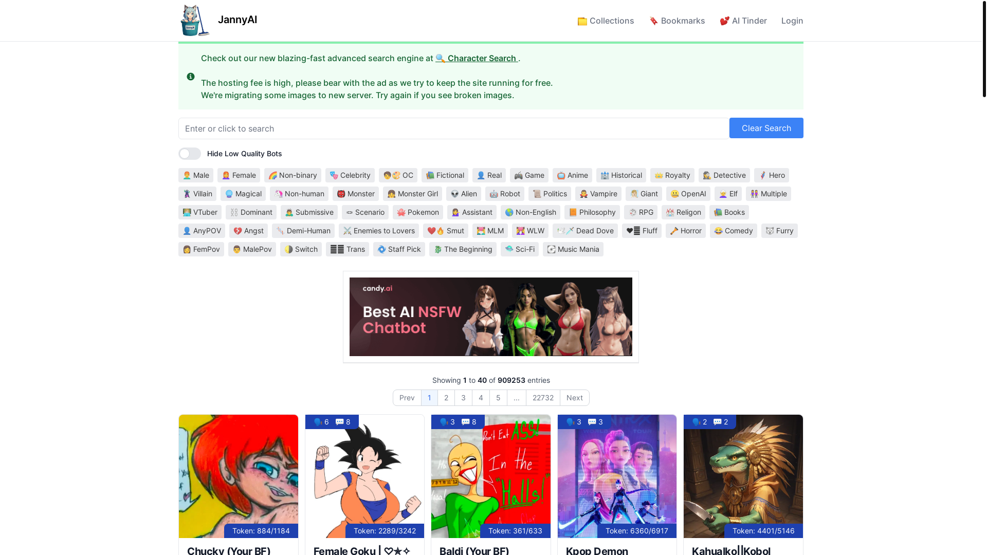 website screenshot of https://jannyai.com/