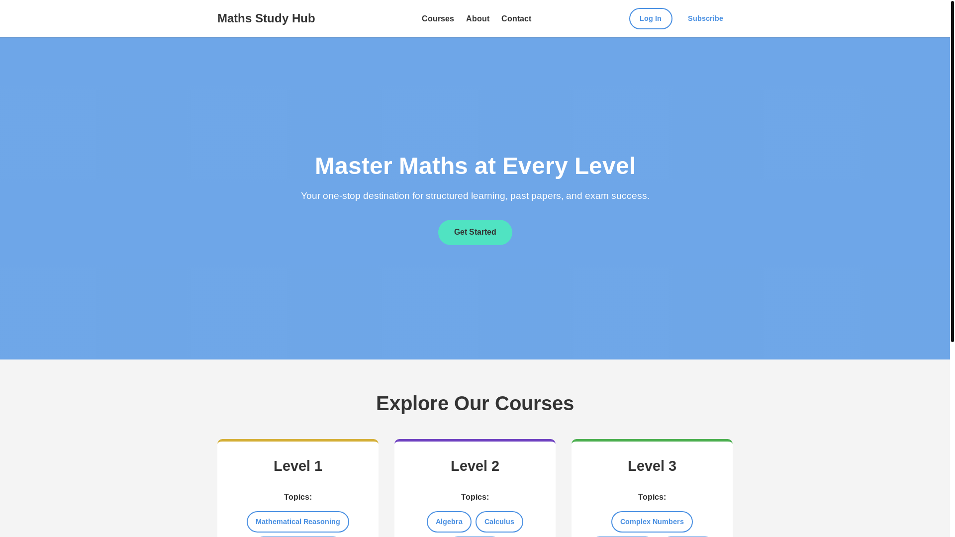 website screenshot of https://mathsstudyhub-frontend.pages.dev/