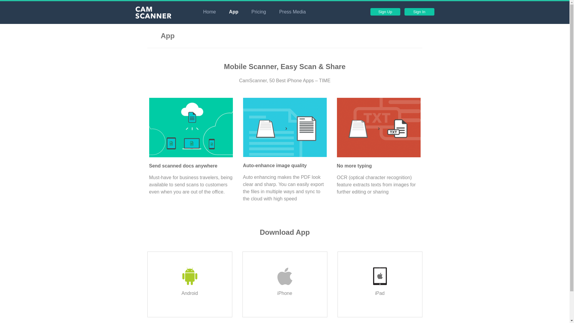 website screenshot of https://v3.camscanner.com/user/download