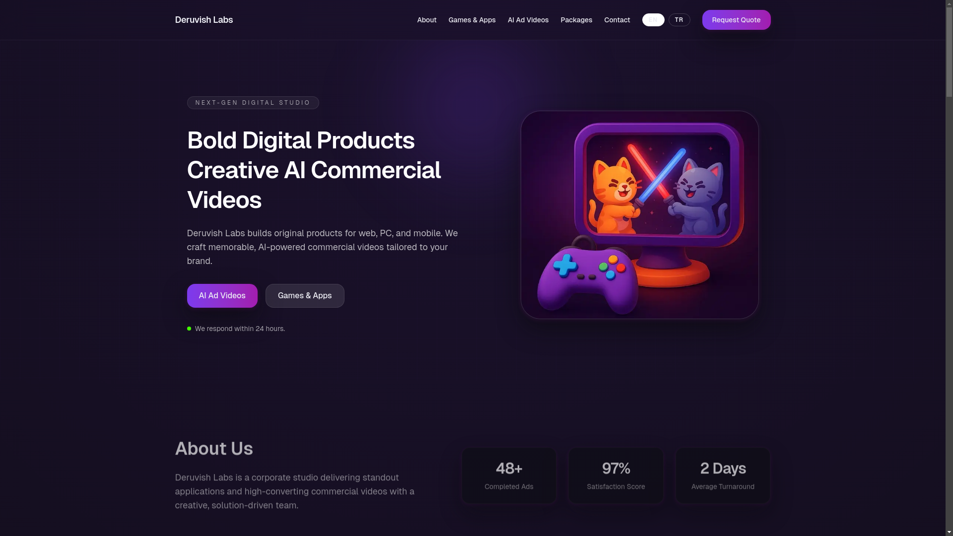 website screenshot of https://deruvishlabs.com/