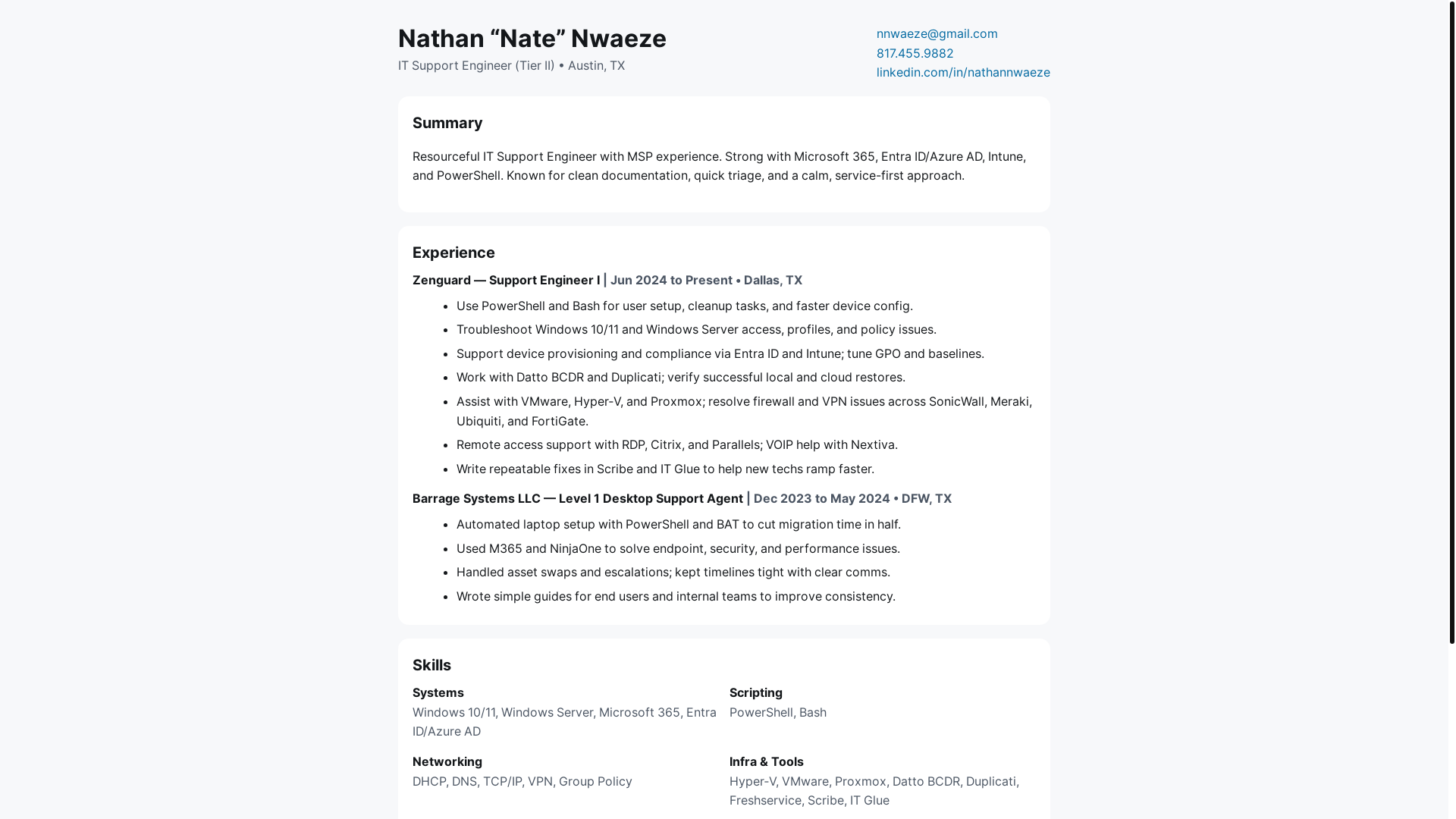 website screenshot of https://nate-resume.pages.dev/
