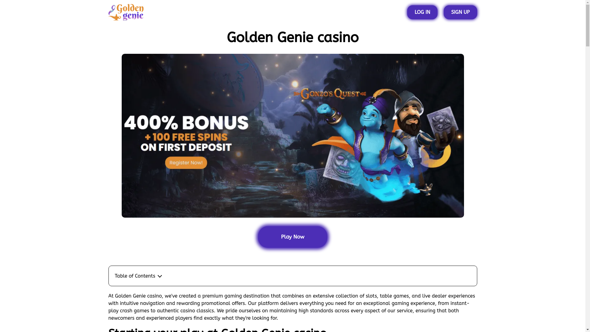 website screenshot of https://goldengeniecasino.org/