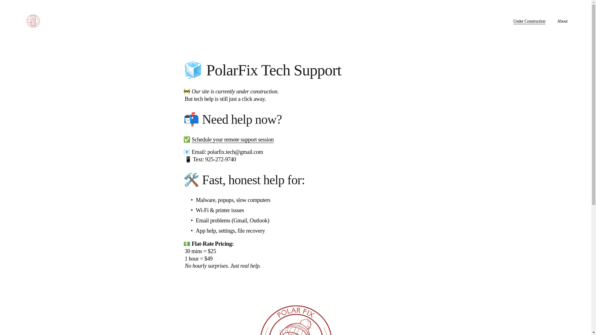 website screenshot of https://www.polarfix.support/