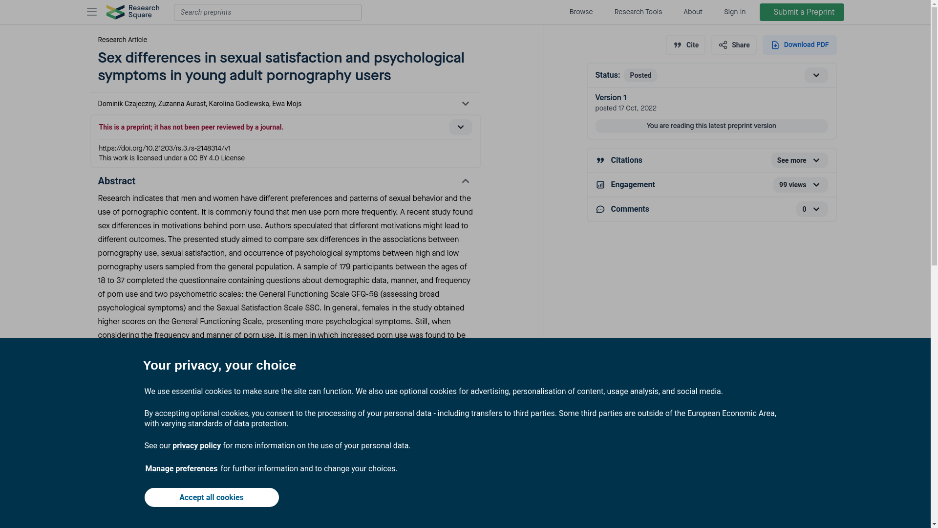 website screenshot of https://www.researchsquare.com/article/rs-2148314/v1