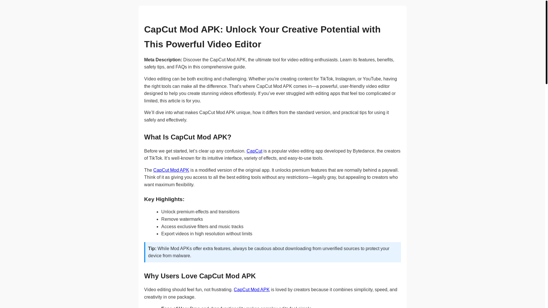 website screenshot of https://caapcutmodapk.pages.dev/