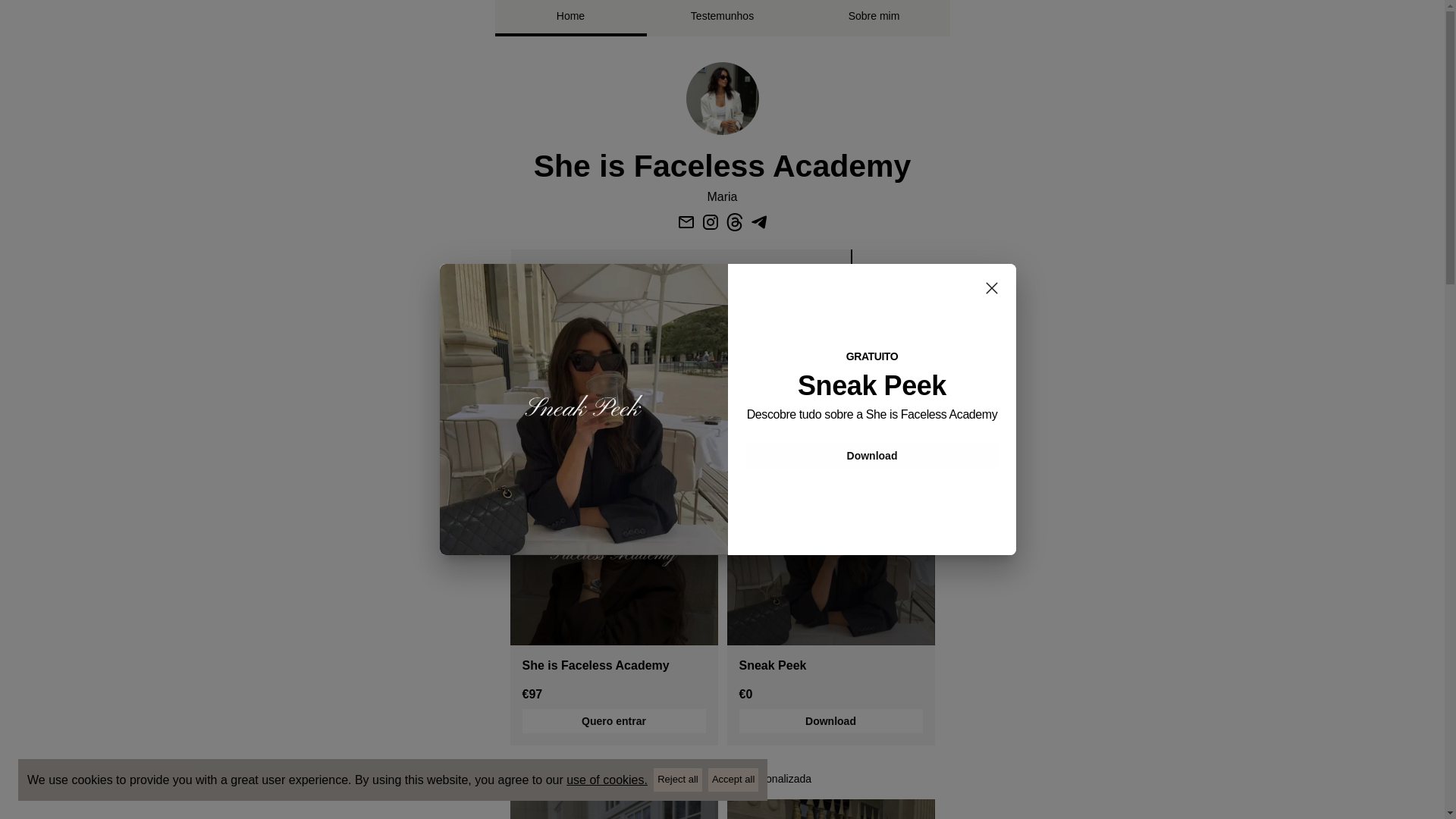 website screenshot of https://sheisfacelessacademy.bio/
