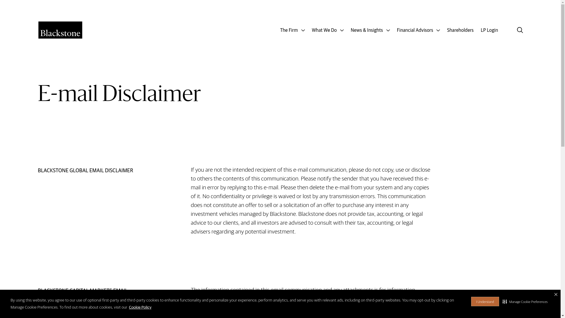 website screenshot of http://www.blackstone.com/email-disclaimer