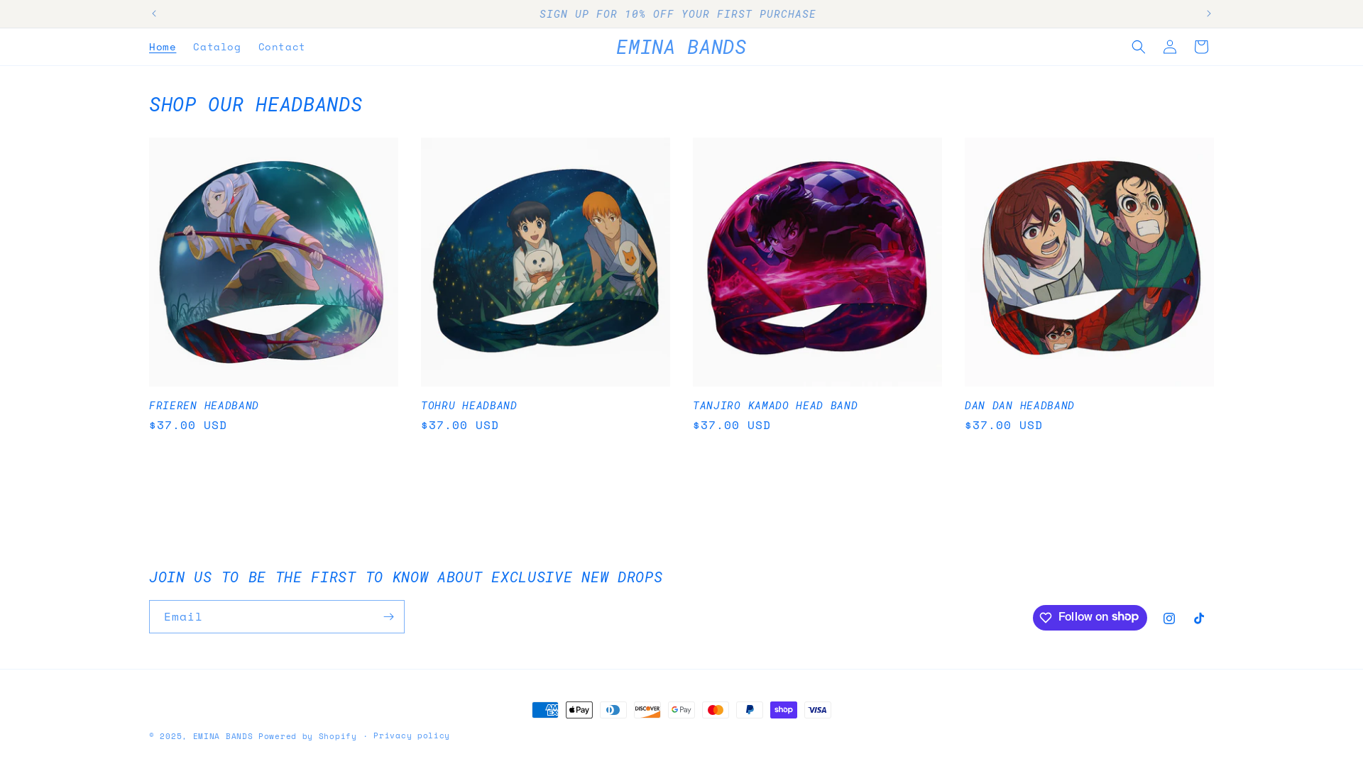 website screenshot of https://eminabands.com/