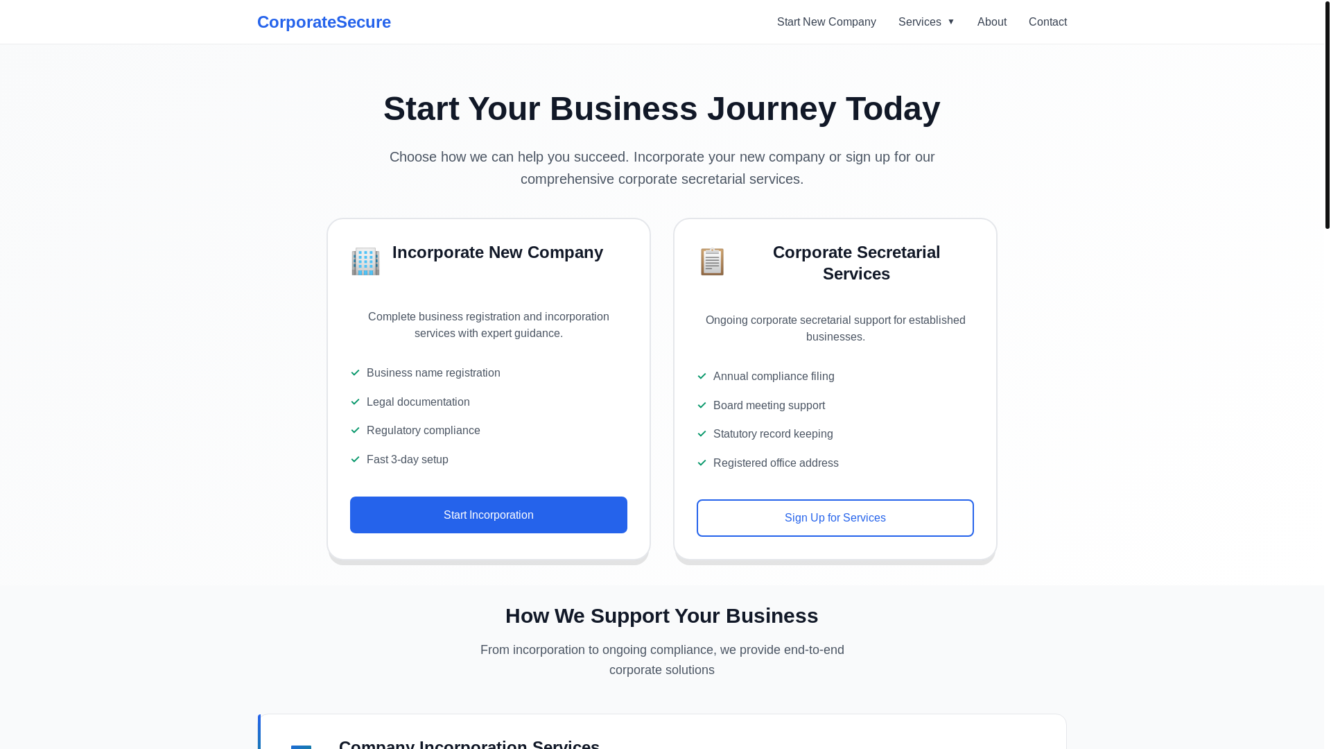 website screenshot of https://corpsecretarial.pages.dev/