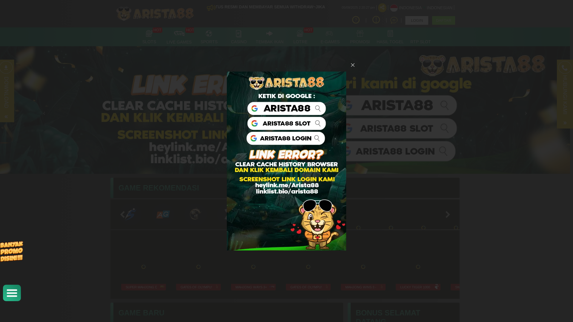 website screenshot of https://arista88terbaru.cfd/