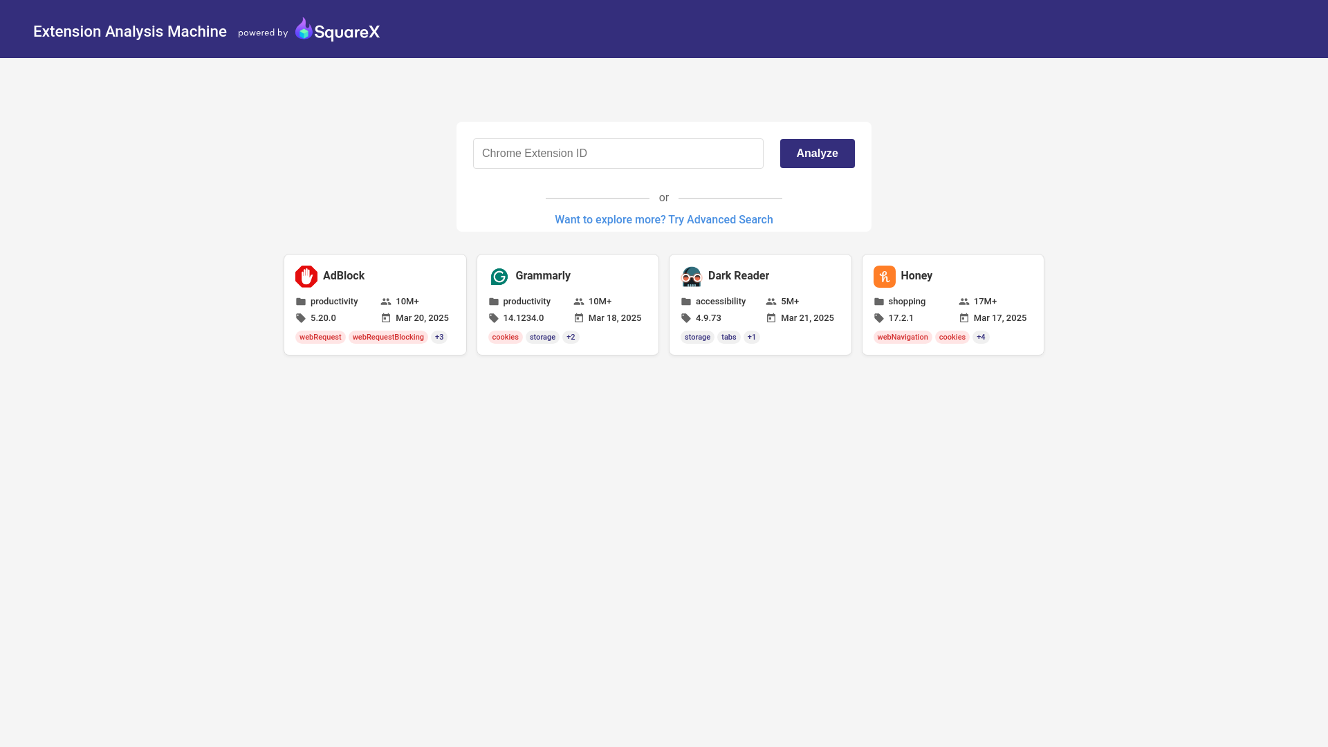 website screenshot of https://browserextensionanalyzer.com/