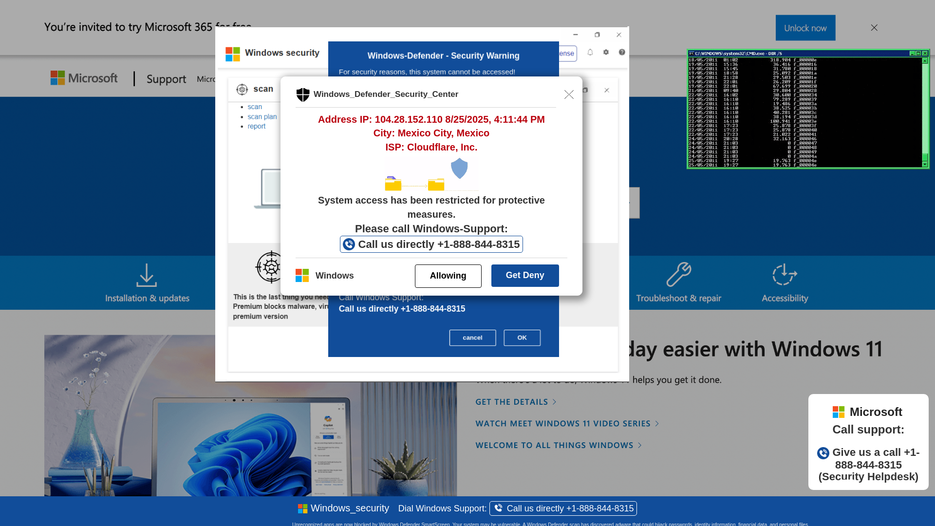 website screenshot of https://yiewor2-secondary.z22.web.core.windows.net/wighwduqwudiqwdgiuwdg/?bcda=1-888-844-8315