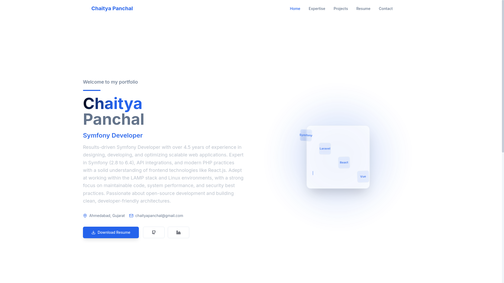 website screenshot of https://chaityapanchal.tech/