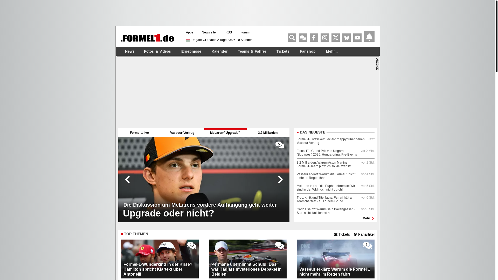 website screenshot of https://formel1.de/