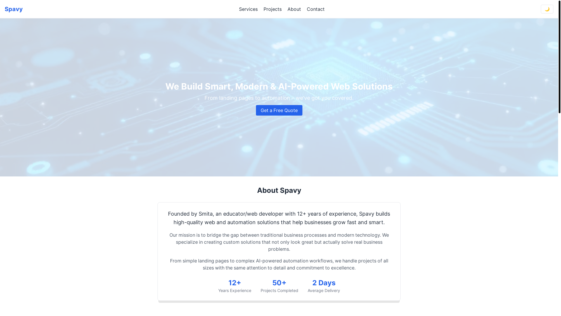 website screenshot of https://spavy.in/