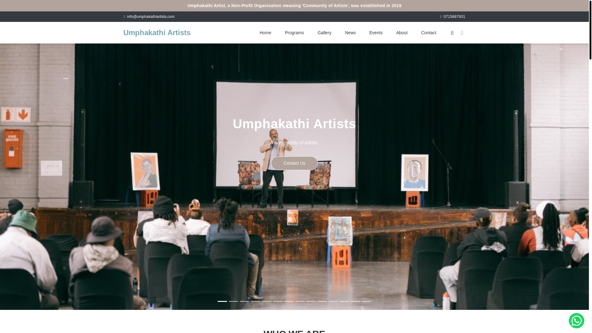website screenshot of https://umphakathiartists.co.za/
