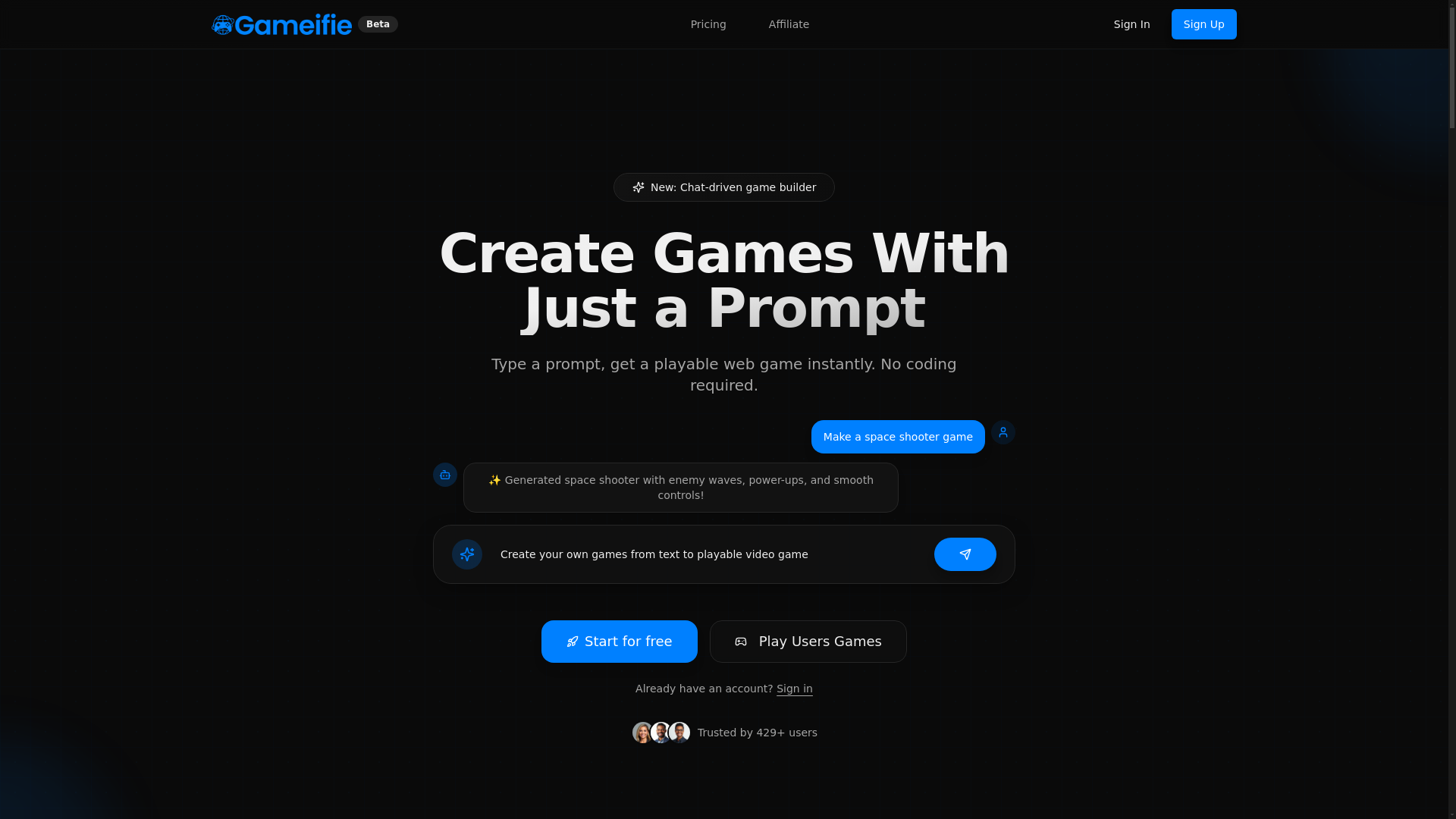 website screenshot of https://teamgameifie.com/