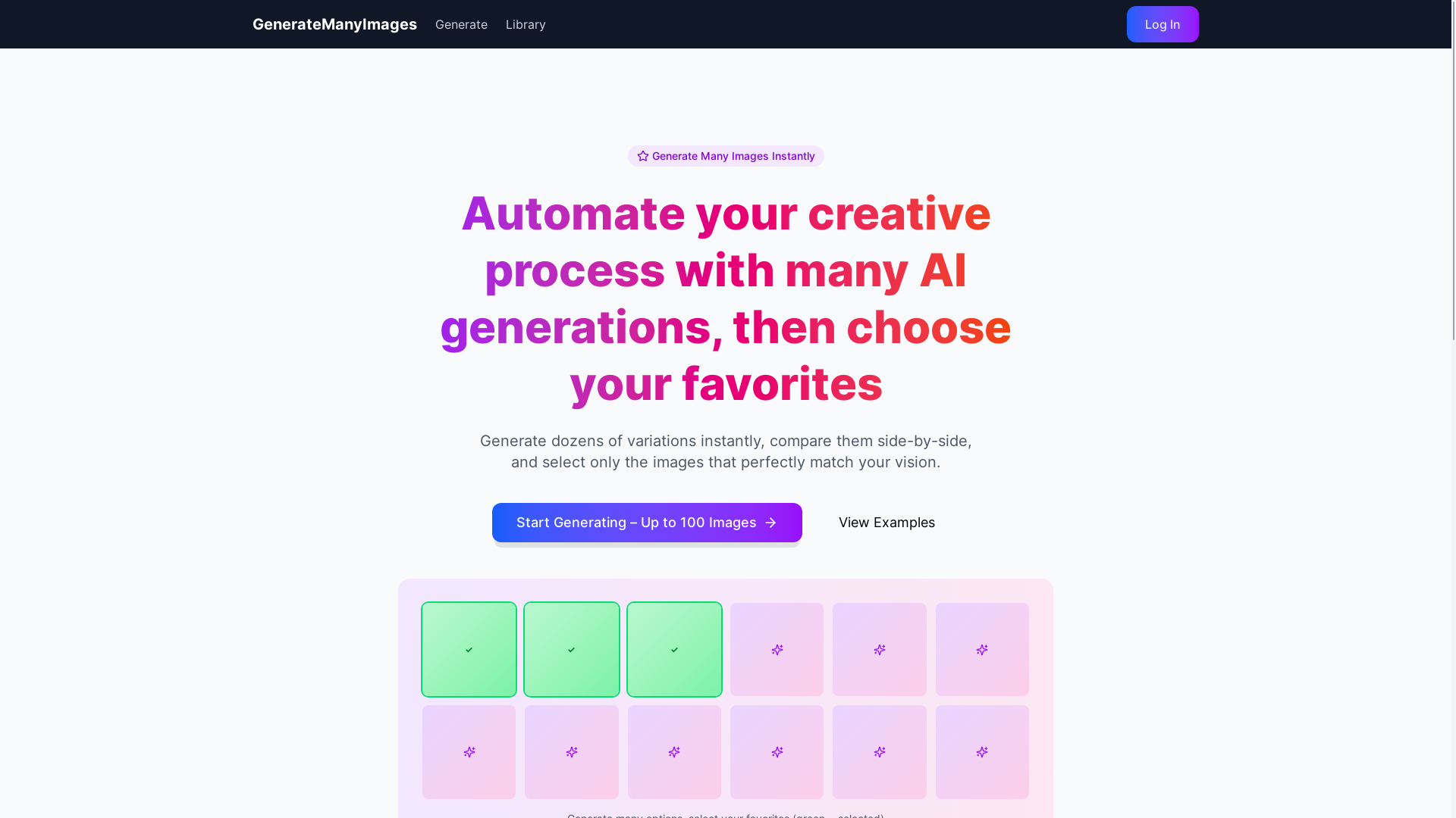 website screenshot of https://generatemanyimages.com/