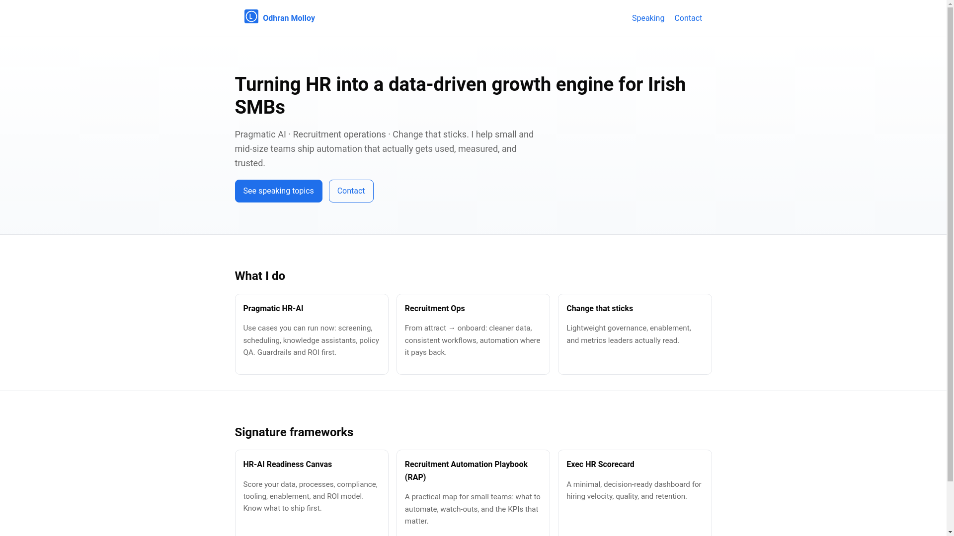 website screenshot of https://odhranmolloy.pages.dev/