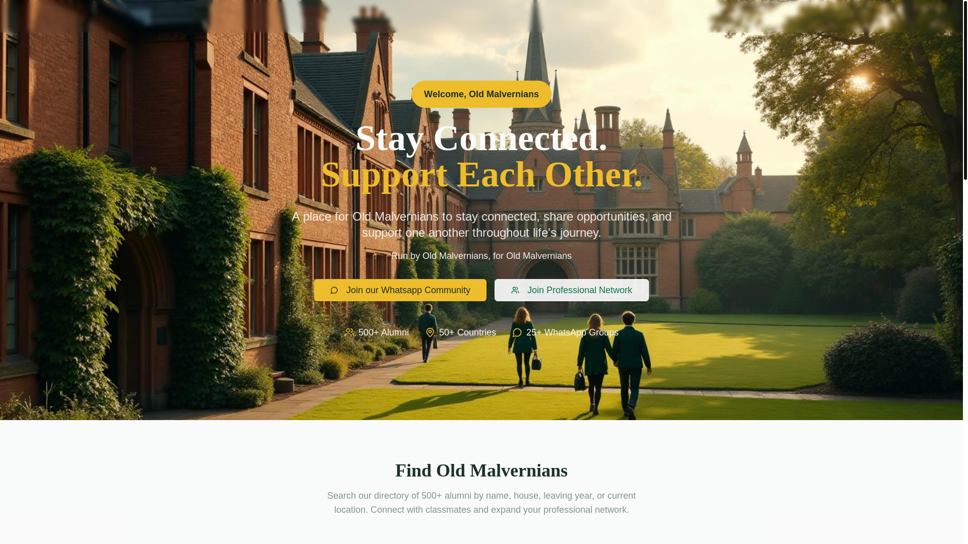 website screenshot of https://oldmalvernians.club/