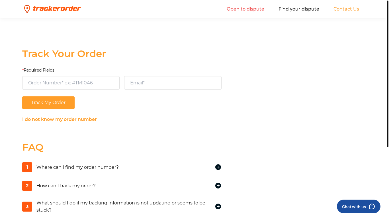 website screenshot of https://trackerorder.com/