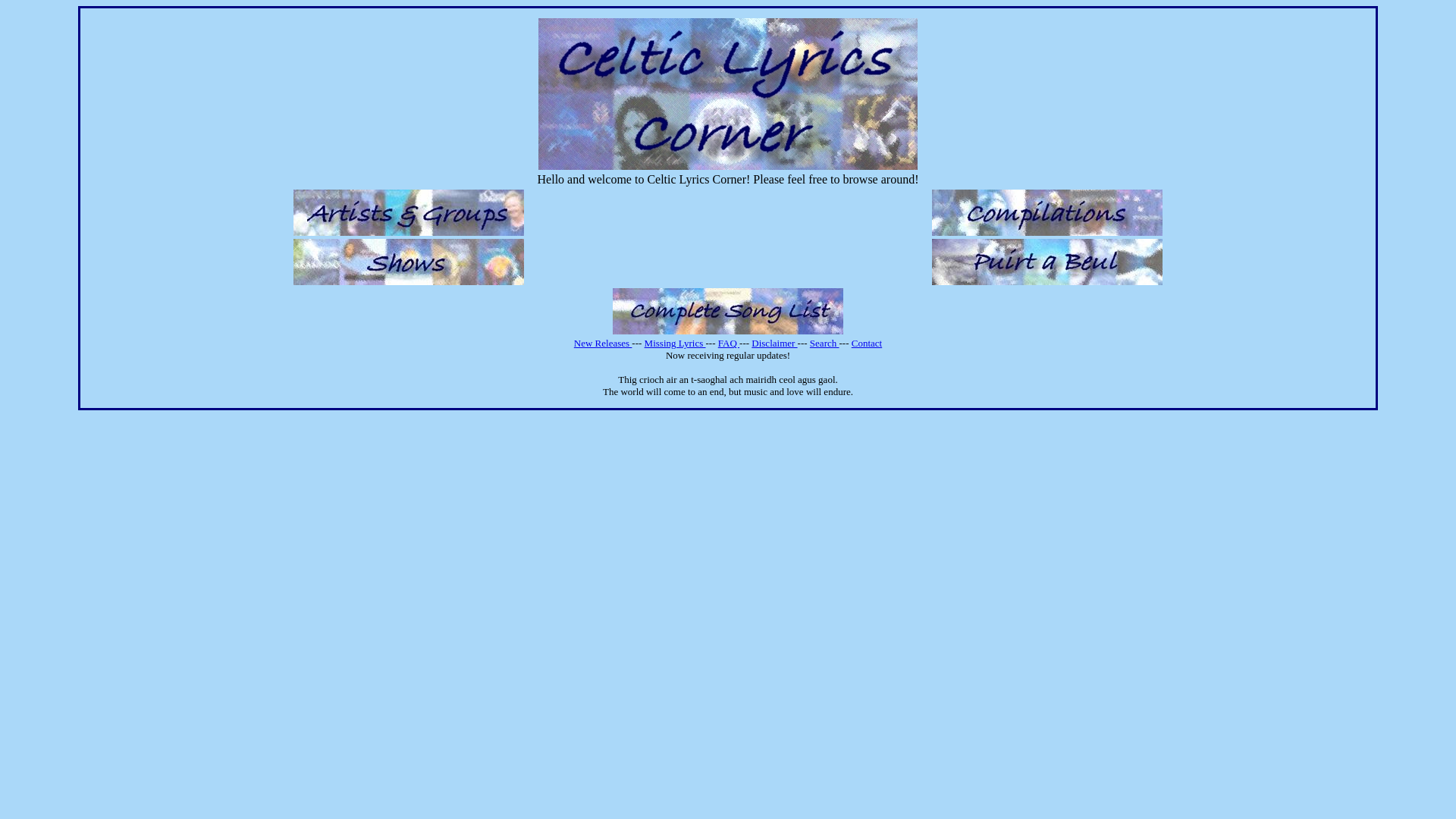 website screenshot of https://celticlyricscorner.com/