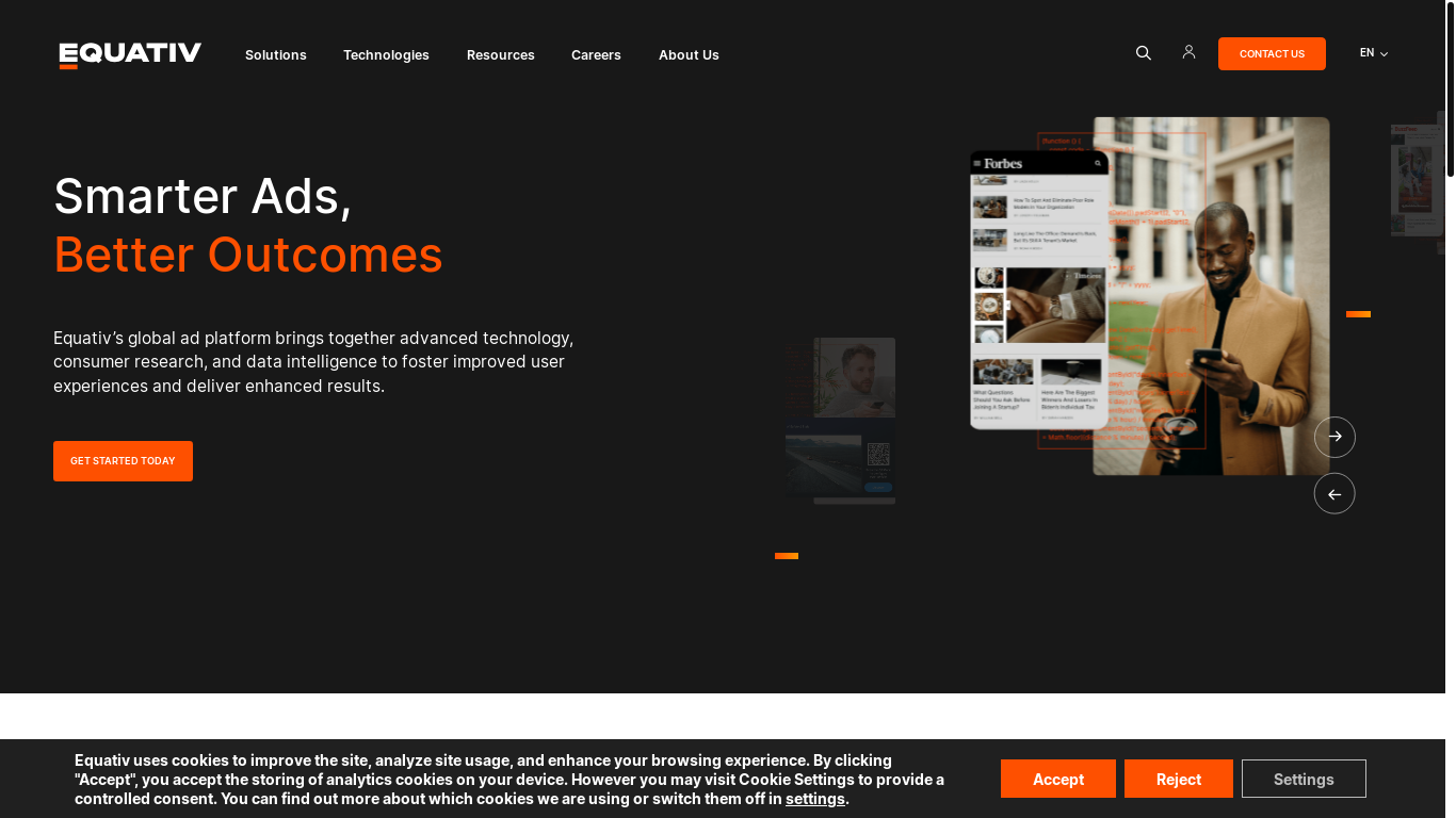 website screenshot of https://equativads.com/