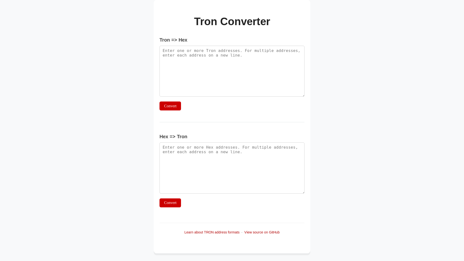 website screenshot of https://tron-address-converter.pages.dev/
