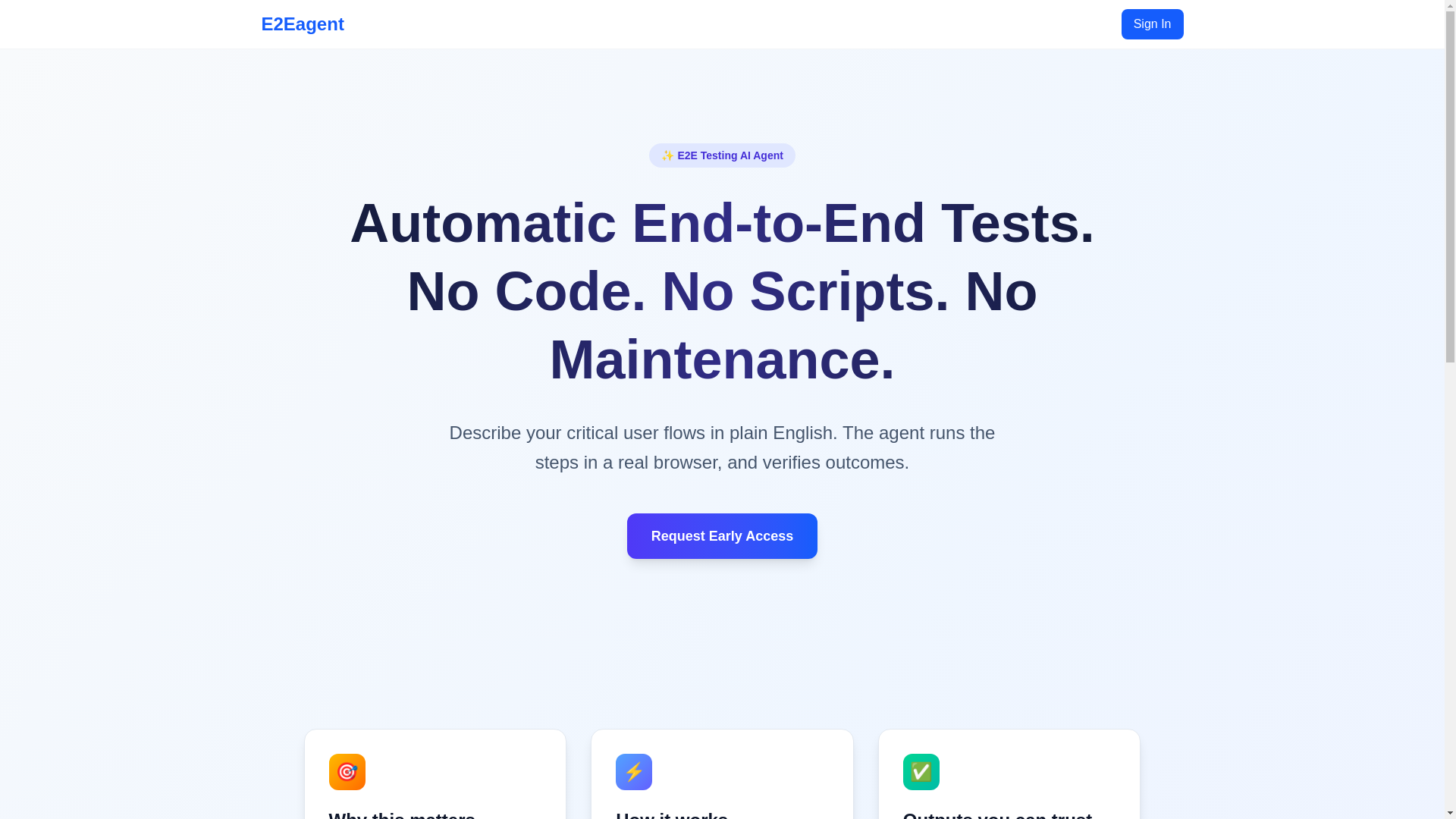 website screenshot of https://e2eagent.io/