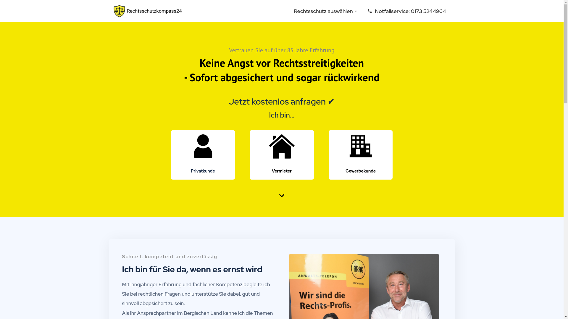 website screenshot of https://rechtsschutzkompass24.de/