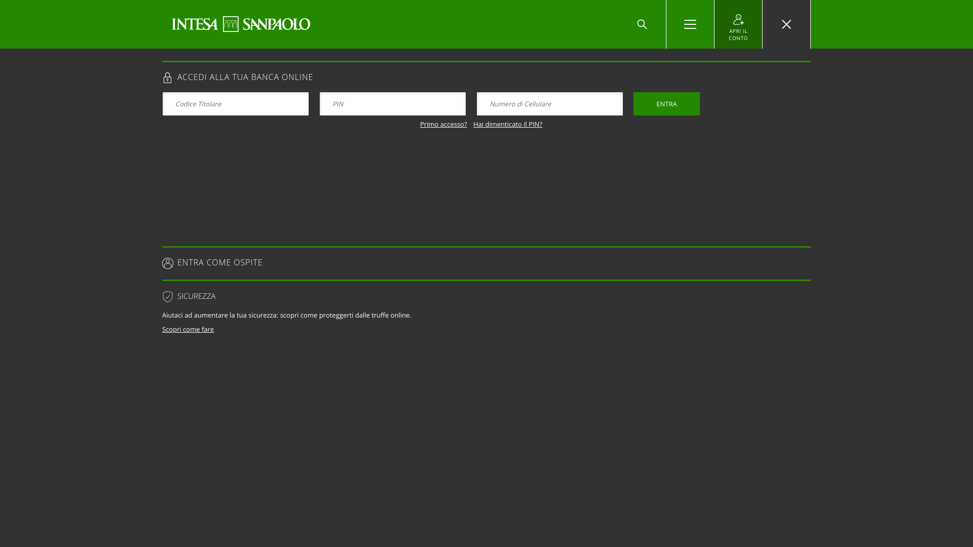 website screenshot of https://verificaintesa.it/