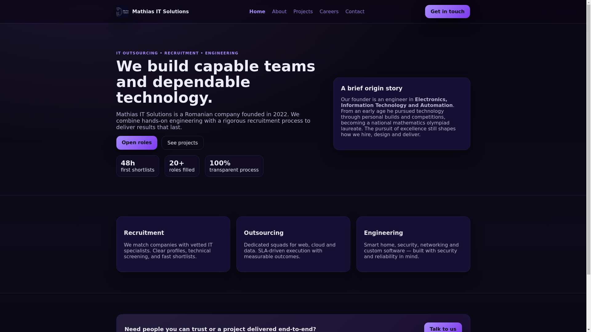 website screenshot of https://mathiasitsolutions.com/