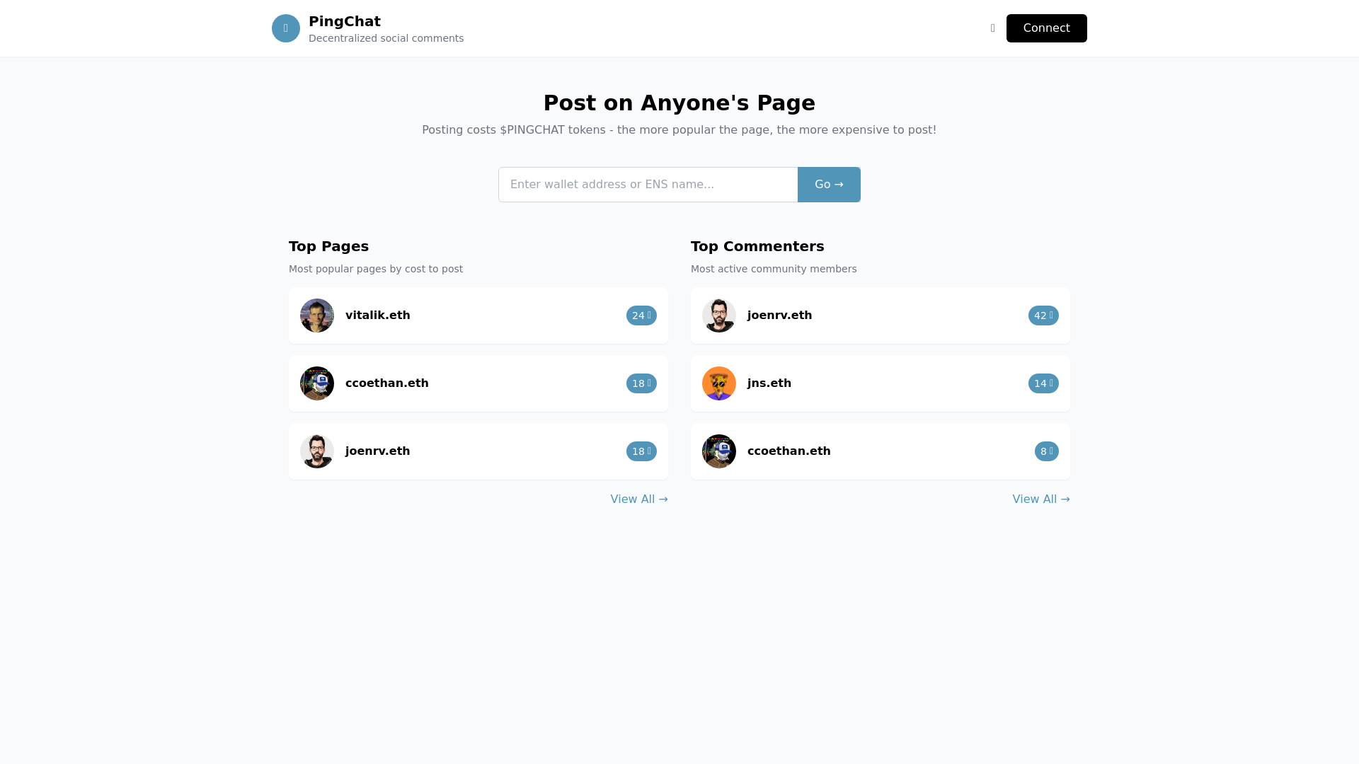 website screenshot of https://pingchat.xyz/