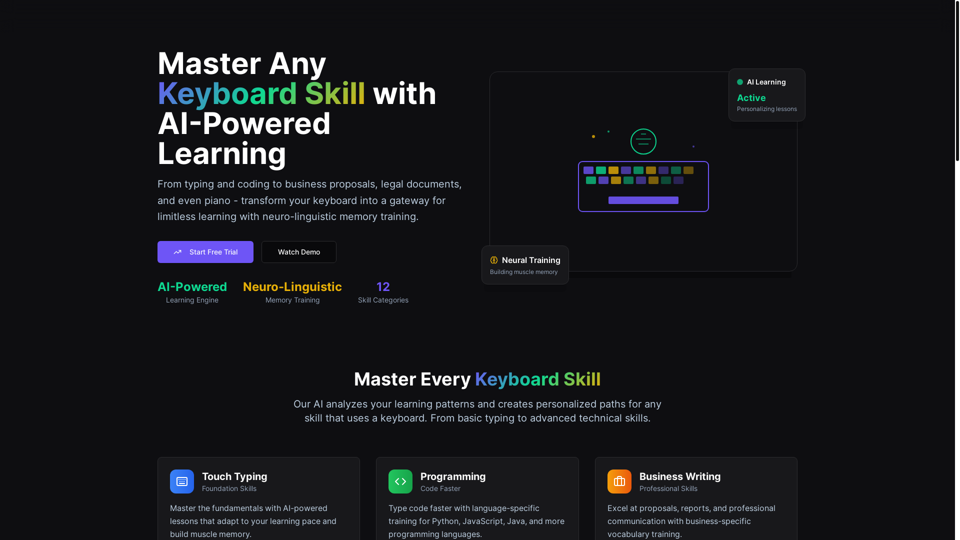 website screenshot of https://type2learn.ai/