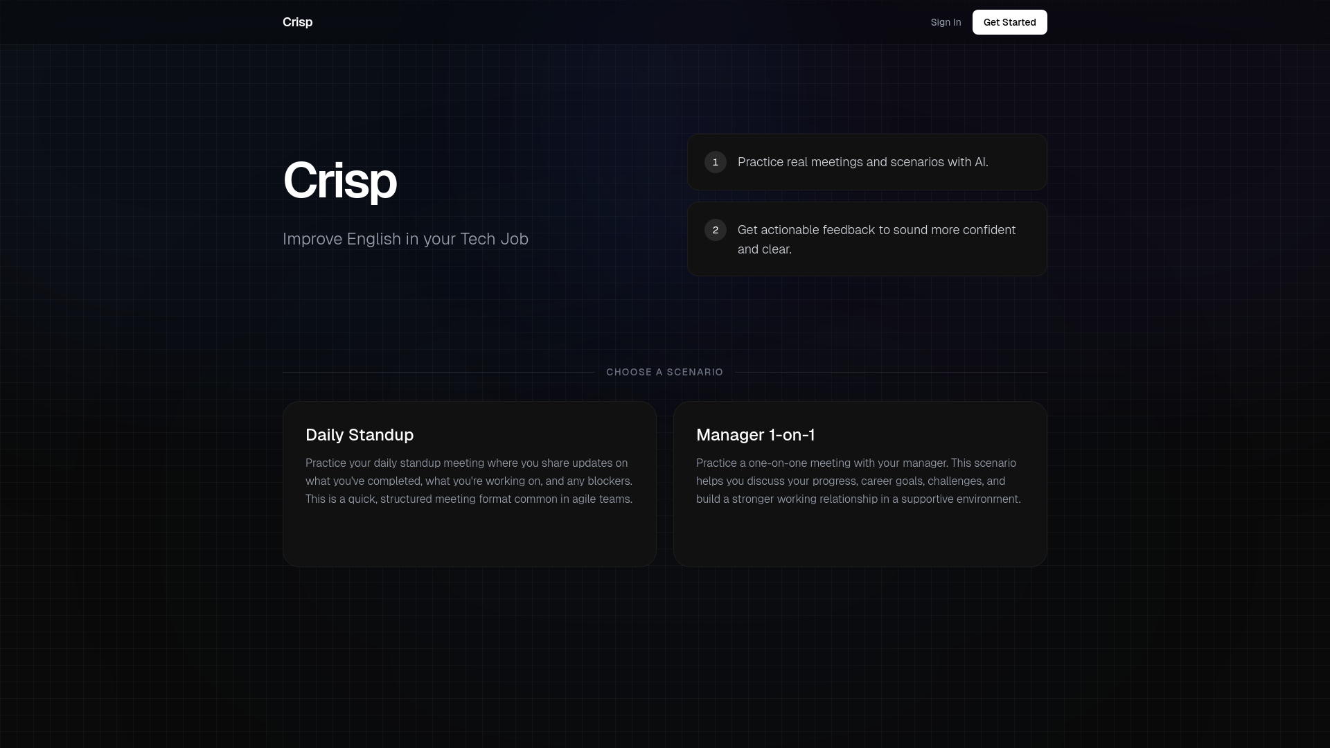 website screenshot of https://talkcrisp.com