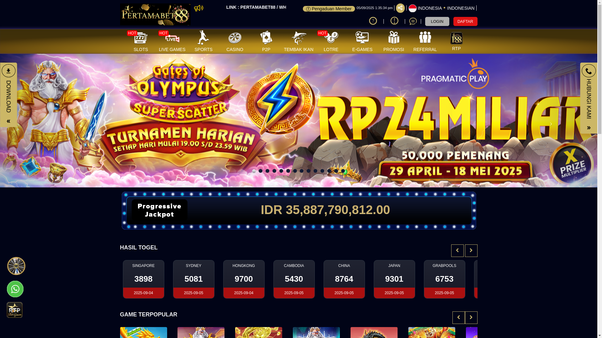website screenshot of https://pertamabet88jp.biz/