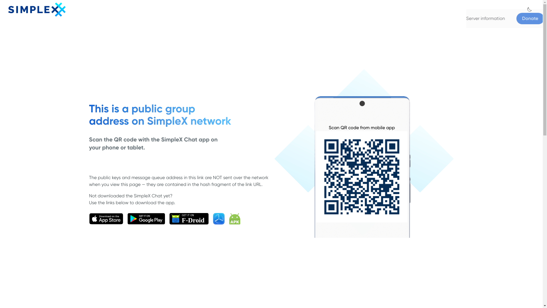 website screenshot of https://smp15.simplex.im/g#BeUHoz-P466MkKx47tkCKlUNy5PXNY9_9xcctce0lg0