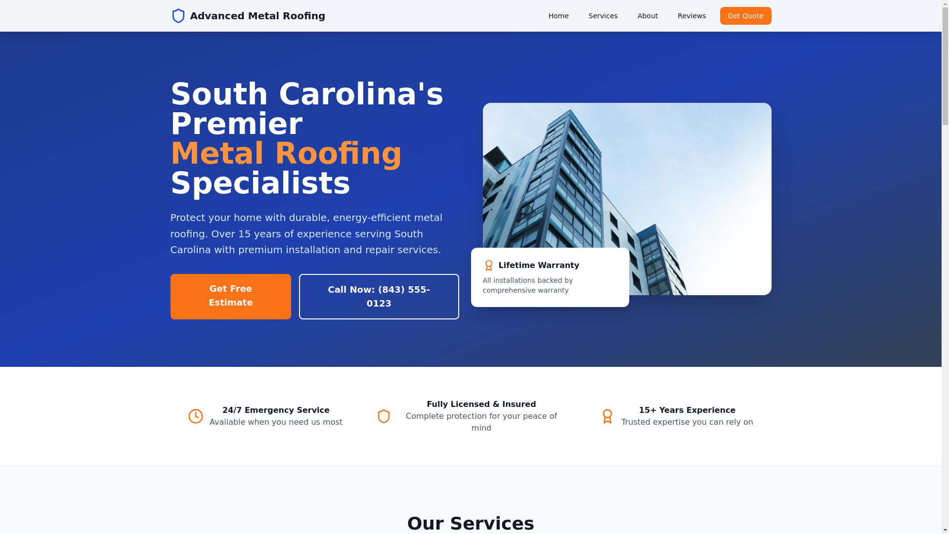 website screenshot of https://advanced-metal-roofing.net/