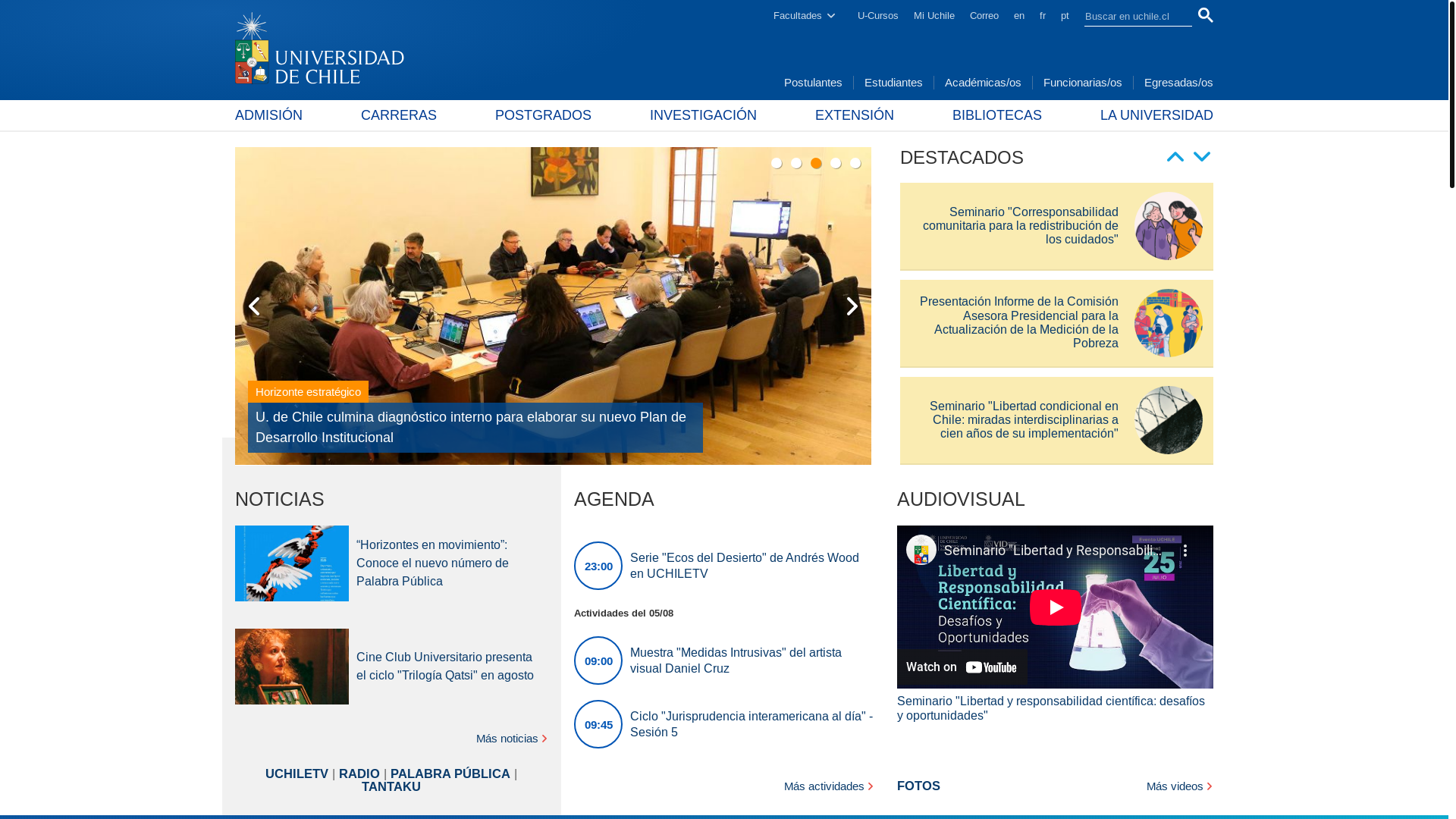 website screenshot of https://www.uchile.cl/