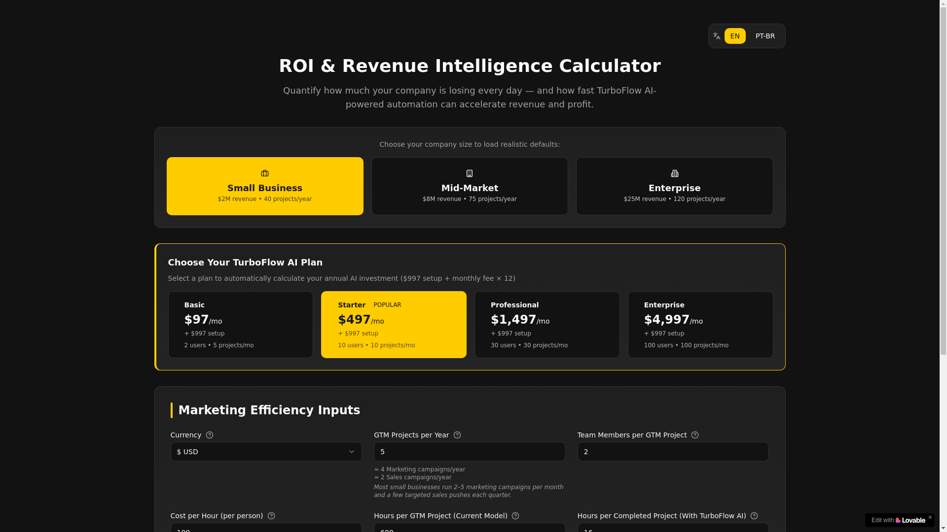 website screenshot of https://turboflowcalculator.com/
