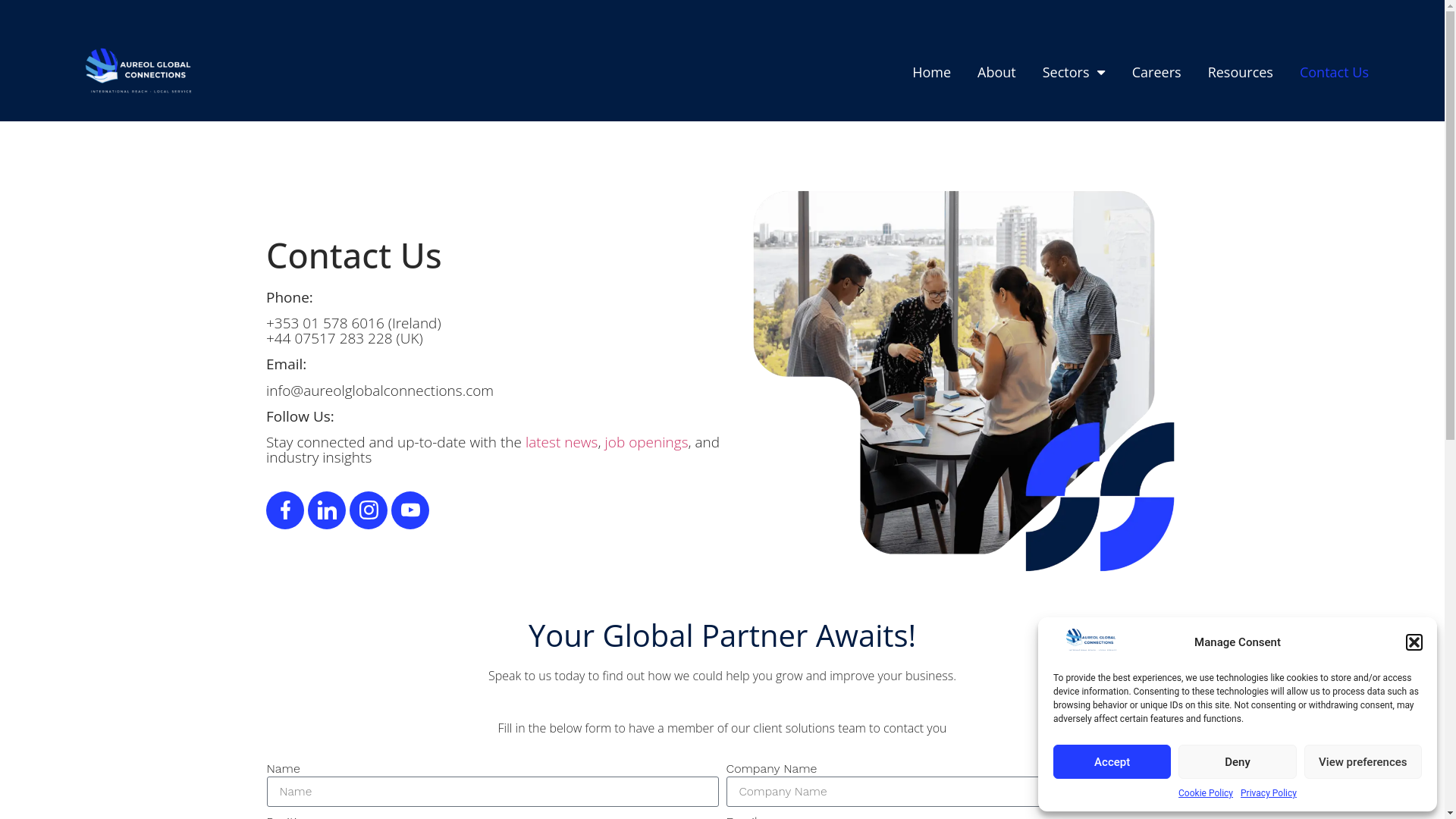 website screenshot of https://aureolglobalconnections.com/contact-us/